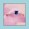 Solitaire Ring Fashion Blue Diamond for Women Plated Rose Gold Sier Party Finger Engagement Wedding Jewelry Drop Delivery DHP3T