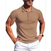 メンズポロスメンズランニングスポーツフィットネスTシャツ夏ハイエラスティックストリップ半袖ポロシャツスリムニットバッキングアジアサイズ