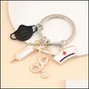 Key Rings Medical Tool Ring Doctor Keychain Injection Syringe Stethoscope Nurse Cap Chain Medico Gift Diy Jewelry Drop Delivery Otrqn