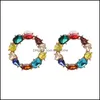 Hoop Huggie Bohemian Colorf Crystal Circle Earrings Stunning Gold Big Rainbow Earring For Women High Quality South Korea Design Dr Otese