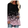 Kvinnors blusar kvinnor blus casual tryckt rak t-shirt rund nackknapp raglan långa ärmar skjorta toppar 2023 blusa feminina