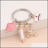 Key Rings Medical Tool Ring Doctor Keychain Injection Syringe Stethoscope Nurse Cap Chain Medico Gift Diy Jewelry Drop Delivery Otrqn