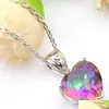 Charms Europa 10 Pz / lotto Vintage 925 Sier Heartshappd Topazio arcobaleno Per regalo da donna American Australia Collane nuziali Drop Delive Dhcvy