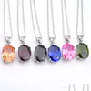 Pendant Necklaces Luckyshine Family Friends Gift Mticolor Oval Fire Topaz Gems 925 Sterling Sier Plated Jewelry Women Zircon 5 Drop Dhmrp