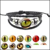 Bedelarmbanden Dragon Evil Eye lederen wrap armband 3d oogballtijd edelsteen glazen cabochon snapknopen voor vrouwen mannen mode dro otozf