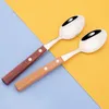 Dinnerware Sets 2Pcs Wood Handle Cutlery Set 304 Stainless Steel Travel Fork Spoon Tableware With Storage Bag Kitchen Silverware