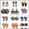 Dangle Lustre Fait à la main Ethnique Afrique Motif Imprimer Boucle d'oreille en bois pour femmes Vintage Histoire africaine Déclaration ronde Bois Drop Ea Otsxg