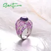 Brincos de pulseira Jóias de jóias de prata para mulheres Purple Pedra deslumbrante CZ RING ELEGENTE PHAMEL