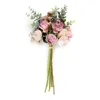 装飾的な花実用的な花嫁ユーカリブーケ人工花ローズホワイトパープ