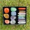 Stone 7 Chakra Box Set Reiki Natural Crystal Stones Ornaments Hexagon Prism Quartz Yoga Energy Bead Healing Art Craft Decoration Dro Dhtck