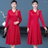 Casual Dresses Women's Elegan 5XL Red Embroidery Flower Wedding Dress Pearl Buckle Spring Autumn Women A-line Long Sleeve Party Vestidos