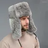 Boinas invierno hombres bombardero sombrero cálido espesar piel orejeras gorras rusas hombre Leifeng a prueba de viento nieve esquí negro marrón moda