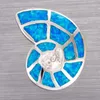 Pendentif Colliers KONGMOON Solarium Coquillage Océan Bleu Opale de Feu Argent Plaqué Bijoux Pour Femmes Collier