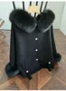 Women's Fur Korean And Japan Style Fall Winter Fluffy Genuine Wool Cashmere Plus Size Coats Single-breasted Overcoat Hood Cuffs