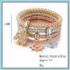 Charm Bracelets 13Style Elastic Crystal Bracelet Set Heart Key Lock Crown Tree Of Life Skl Elephant Owl Bangle For Women Men Fashion Otow7