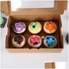 Cupcake Bread Box Kraft Paper Bakery Cake Container With Insert Display Window Dessert Storage Boxes Party Gift Case Drop Delivery H Dhgiy