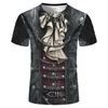 Męskie koszulki T-shirt Punk 3D Druk Black Short-Sleeved Dżins Skull Wzorka Młoda Moda Streetwear