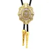 Bow Ties Gold A-Z Cross Shield Bolo Tie