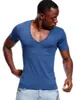 Men's T Shirts Deep V Neck Shirt For Men Low Cut Vneck Wide Vee Tee Male Tshirt Invisible Undershirt Model Scoop Hem Slim Fit Short Sleeve