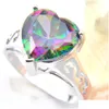 Trzy kamienne pierścienie 5 sztuk/Lot Luckyshine Family Gift Exclusive Heart Fire Mystic Topaz 925 Sterling Sier Russia American Australia Dhjdm