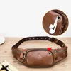 Taillenbeutel Wen Gebuine Lederbeutel Großer Fanny Pack Multifunktionaler Schulter Brust Mode Telefongürtel Vintage -Geldbeutel Beutel