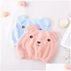 Dusch Caps Cartoon Cute Bear Cap Microfiber Hair Turban snabbt torr hatt lindad handduk Bad Badrum Drop Delivery Home Garden BA DHNSD