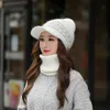 Beanies Beanie/Skull Caps Fashion Stripes Women Warm Winter Hat Ladies Girl Scarf Set Fur Thick Neck Warmer Balaclava Knitted