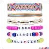 Charm Bracelets Colorf Cotton Rope Bracelet With Letter Bead Bangle Set Girl Handmade Braid Summer Beach Accessories Q583Fz Drop Del Dhgip