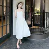 Casual Dresses Fairy White Chiffon Dress Sleeveless Pleated Loose Fashion Lady