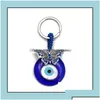 Porte-clés Butterfy Turtle Owl Palm Evil Eyes Porte-clés Porte-clés en métal Verre Lucky Blue Eye Pendentif Ornement Porte-clés pour Noël Dr Dhlot