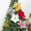 Dekorativa blommor 24 cm jul glitter konstgjorda julstjärnor blomma xmas träd ornament glada dekorationer navidad år prydnad