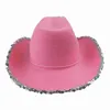 Szerokie brzegowe czapki list kowbojski kapelusz dziewczyna różowe cekiny tiara cowgirl cap holiday cosplay impreza zachodni styl