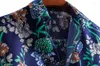 Men's Casual Shirts Mens Blue Floral Print Beach Short Sleeve Button Down Hawaiian Aloha Shirt Men Party Holiday Vacation Clothing XXL