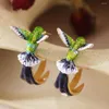 Hoop Earrings Fashion Flying Hummingbird Painting Oil Bird Animal Jewelry Cute Women Female Wedding Party Gift