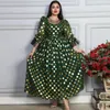 Etnik Giyim Yeşil Şifon Lüks Müslüman Elbise Kadın Moda Bronz Polka Dot Ladies Robe Uzun Kollu Parti Eid Dubai Dresse Bahar