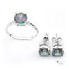 Outros conjuntos de j￳ias Luckyshine Holiday Gift Classic Rainbow Mystic Topazes Gems 925 Sterling Sier Ring Stud Brincos Mulheres Set Drop Deli Dhoji