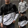 Men's T Shirts Mens Shirt And Tie Set Top Printed Blouse Spring Casual Men's Neck Round T-shirt Sleeve Long