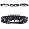 Bracelets porte-bonheur pierre naturelle noir mat bracelet Yoga perles 2 pièces/ensemble mode croix élastique Bracelet pour femmes hommes bijoux Dhs Drop De Dh5Qw