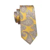 Bow Ties Hi-Tie Gold Paisley Silk for Men Floral Yellow Men's Necktie مجموعة ربطة عنق جيب أزرار أسترال