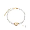 Pulseras con dijes Pulsera inicial de oro personalizada Letra AZ Etiqueta de moneda tallada para mujeres Niñas Joyería de perlas Drop Entrega OT2TP