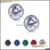 Stud Fashion Elegant Cubic Zirconia Earrings 11Mm Round 6 Colors Rhinestone Zircon For Women Girls Hypoallergenic Wedding Drop Deliv Ot8Xu