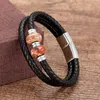 Charm Bracelets Handmade Natural Stone Men Bracelet Multi-layer Genuine Leather Rope Chain Stainless Steel Clasp Bangle Male Jewelry Gifts