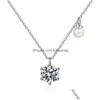 Pendanthalsband Iced Moissanite Freshwater Pearl Necklace Women 925 Sterling Sier 6 Prong Platinum Pass Testerpendant Drop Deliver DHXP5