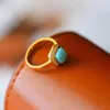 Cluster Rings Original Designer Craft Turquoise Diamond Square Geometric Opening Ring Chinese Style Retro Utsökt charm kvinnlig märke