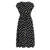 Plus Size Dresses Summer Women Dress Polka Dot Floral Print V Neck High Waist Sleeveless Belt Vintage Female Vestidos 2023