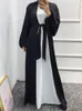 Vêtements ethniques Dubaï Abaya Kimono Épais Satin Ouvert Front Femmes Musulmanes Hijab Robe Pufll Manches Duster Cardigans Vêtements Islamiques Turc