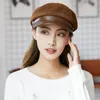 Berets Fall/winter Cashmere Leather Flat Top Hat Navy Men's And Women's Casual Fashion Trend British Cap Korean Version