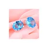 Stud Luckyshine Est Oval Sky Mavi Topaz 925 Sterling Sier Kaplama Küpeler Kadınlar için 7x8 mm Drop Teslimat Takı Dhwig