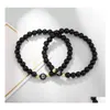 Beaded Strands 2021 8mm Fashion Glass Beads Armband Akryl 26 Letter Pendant Heart Charm Armband för män Kvinnor Valentines Day G Dhok5