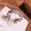 Cluster Rings Classic Hollow Geometric Zircon Ring Opening Adjustable Women's Flower Bridal Party Jewelry